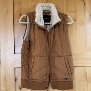 Prana Tan Quilted Vest with Sherpa Collar and Lining